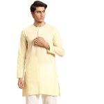 Beige Round Neck Long Roll-Up Sleeves Regular Straight Kurta
